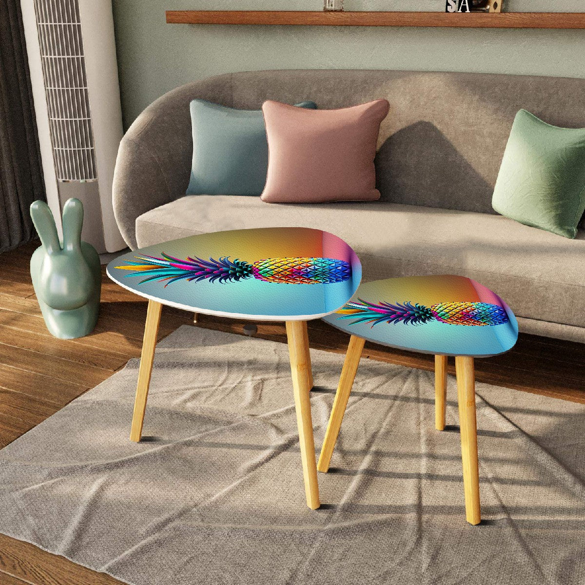 Colorful Upside-Down Pineapple Triangle Coffee Table Set of 2 (Made in USA)