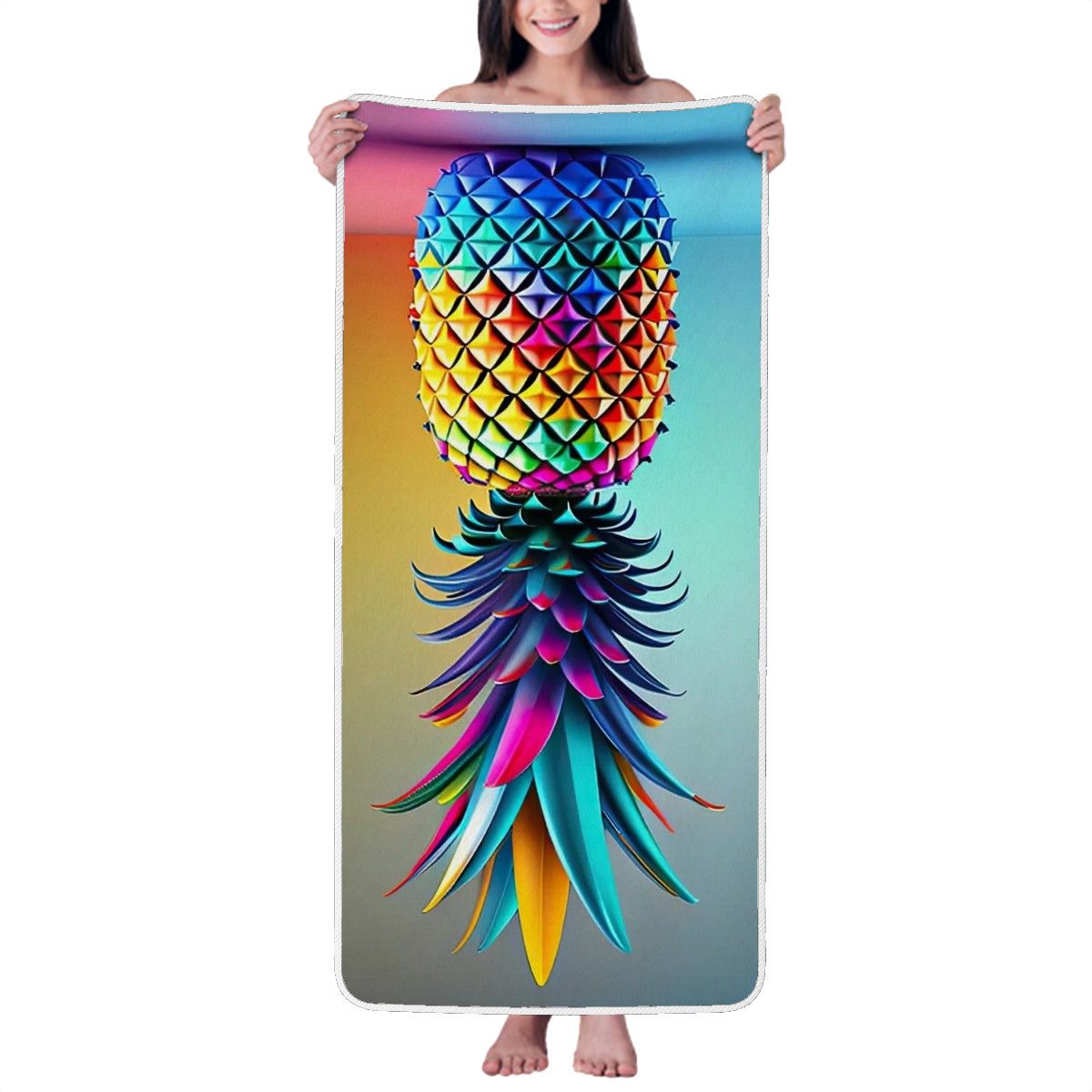 Colorful Upside-Down Pineapple Coral Fleece Bath Towels 55"x27"