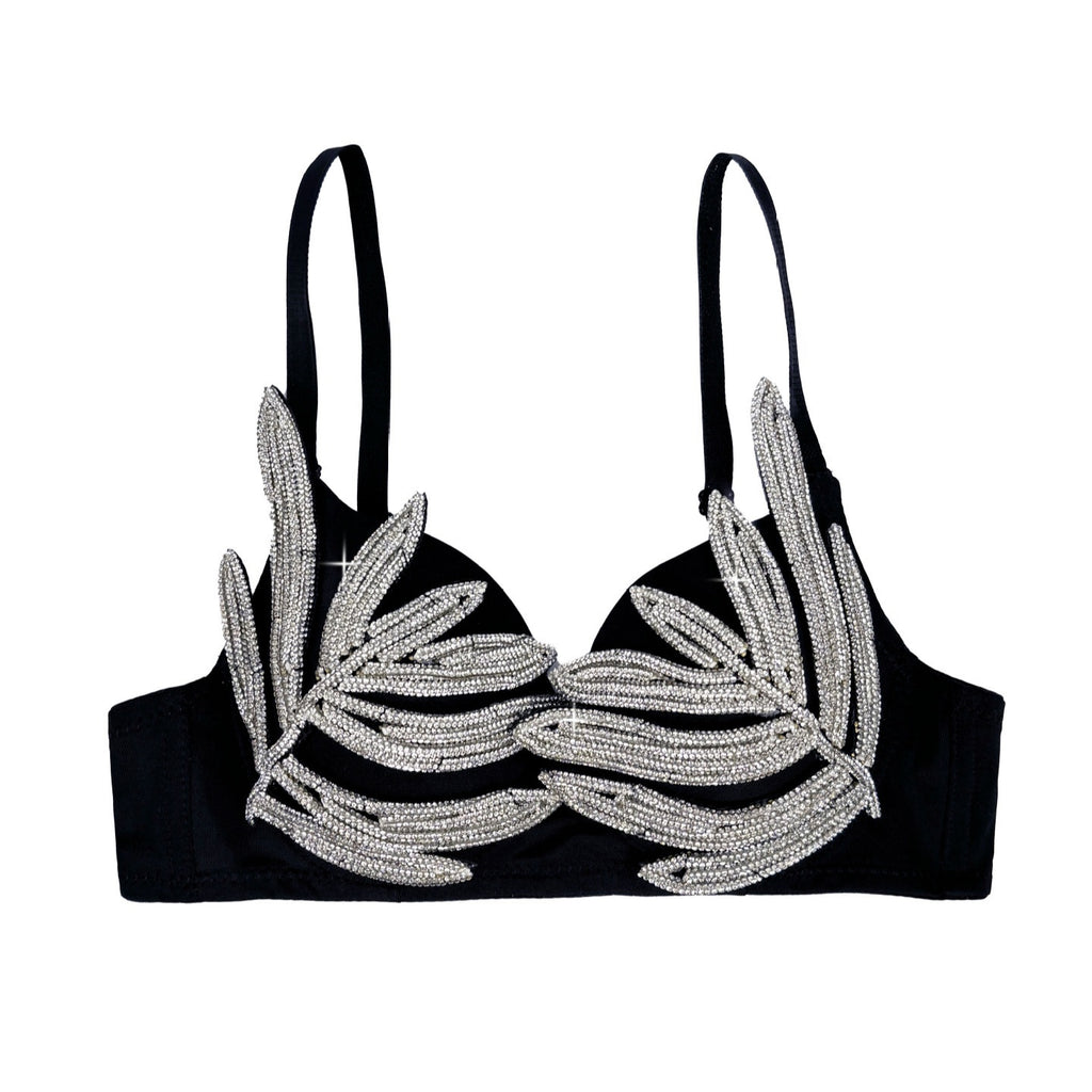 Evening Dress Party Black High-Design Silver 3D Rhinestone Outerwear Shaping Bra