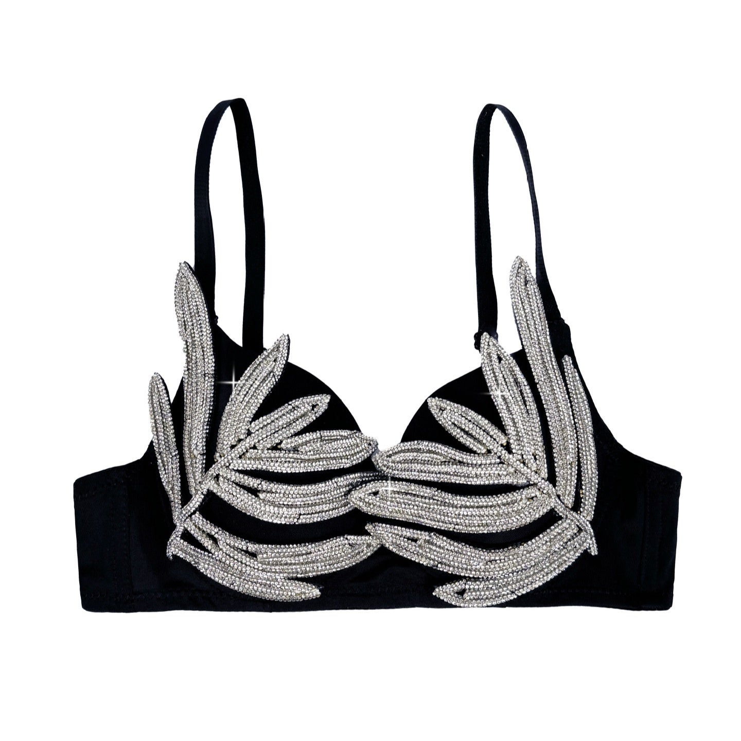 Evening Dress Party Black High-Design Silver 3D Rhinestone Outerwear Shaping Bra