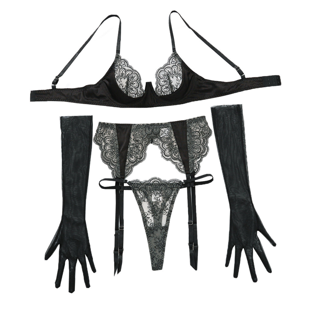 European and American Style Sexy Lingerie Set Transparent Lace Embroidery Eyelash Edge Teasing Bra