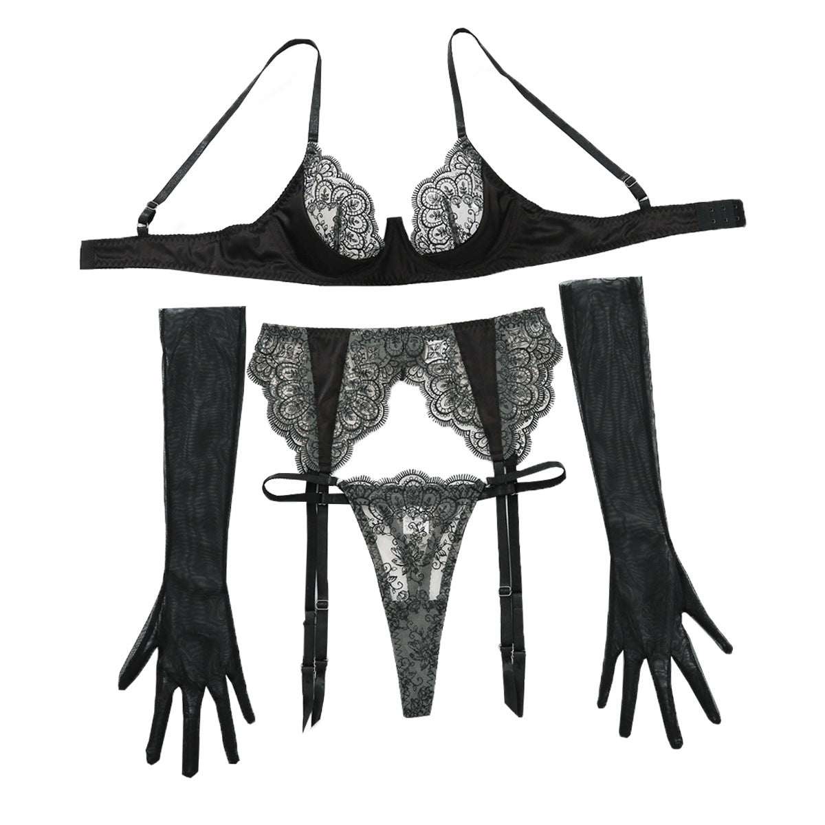 European and American Style Sexy Lingerie Set Transparent Lace Embroidery Eyelash Edge Teasing Bra