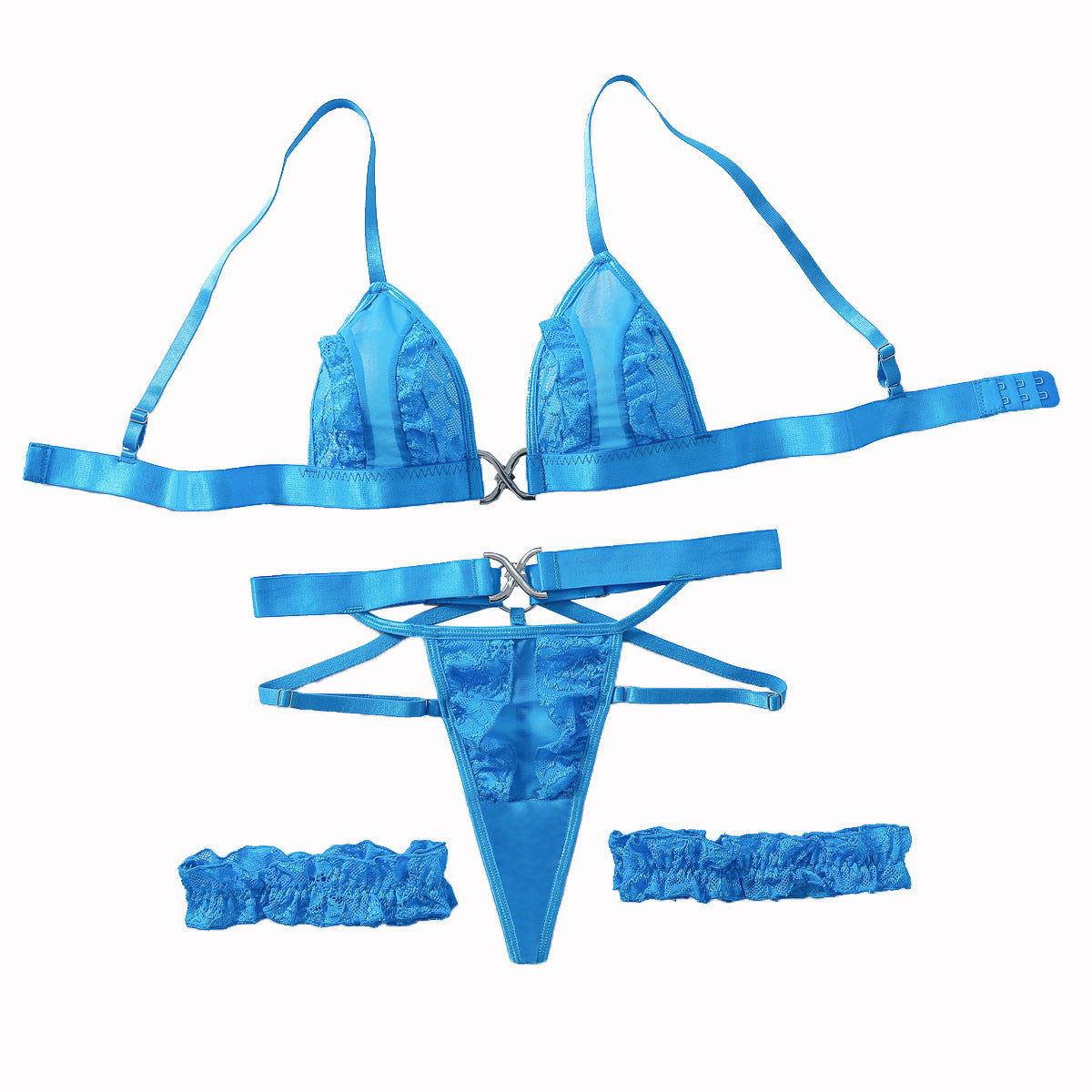 French fashion sexy lace bra set with hollowed out backless seduction lingerie and underwear three piece set