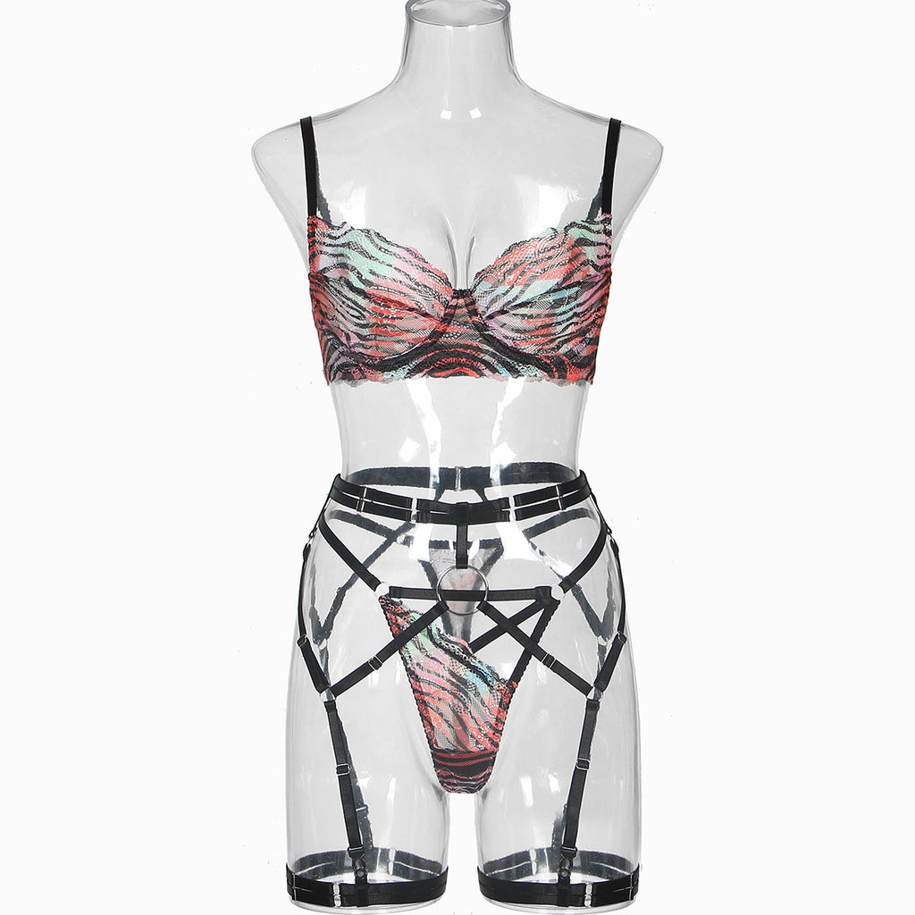 Colorful tie dye printed sexy mesh two-piece set
