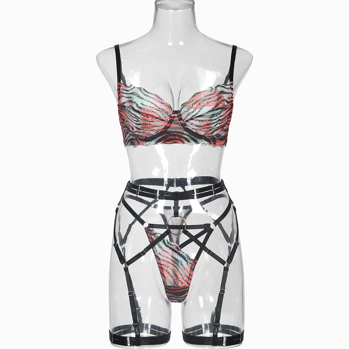 Colorful tie dye printed sexy mesh two-piece set