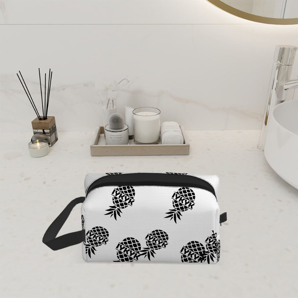 Wicked Lifestyles, Wicked Lifestyles toiletry bag, Swinger toiletry bag, IYKYK toiletry bag, toiletry bag sitting on a counter.