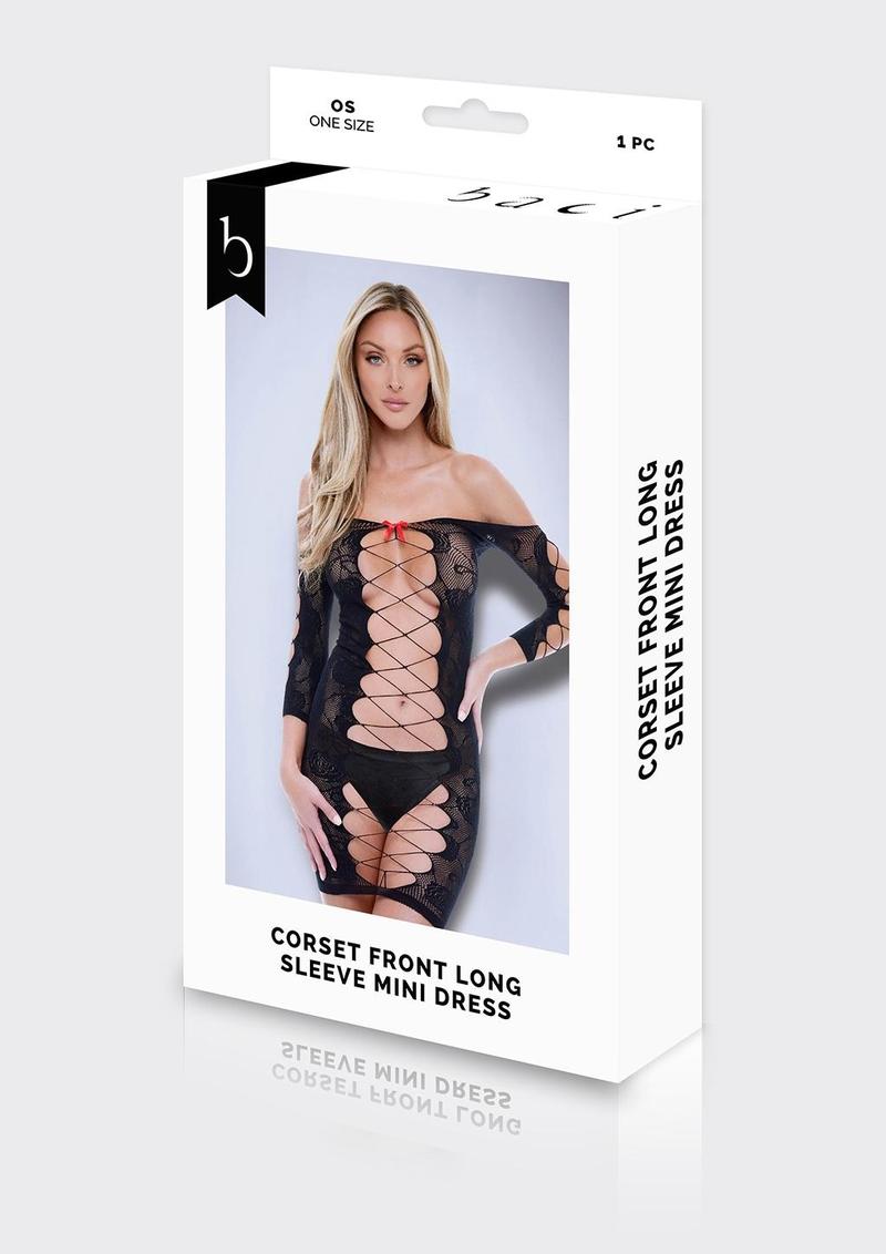 Corset Front Long Sleeve Mini Dress
