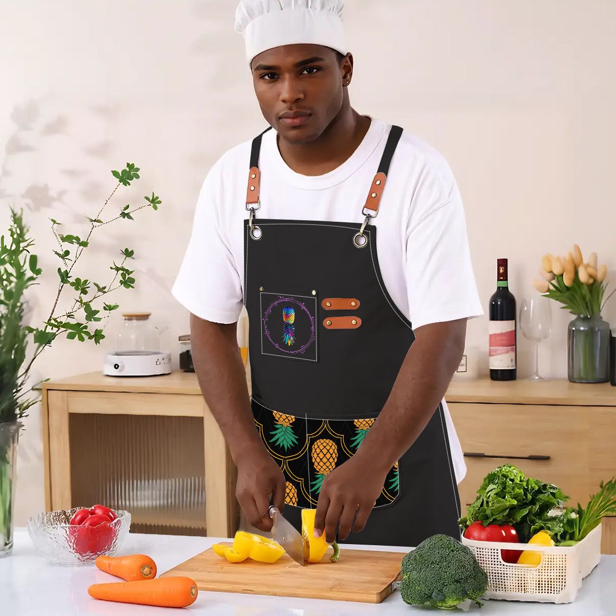 Upside Down Pineapple Unisex Canvas Cross Back Apron with Pockets