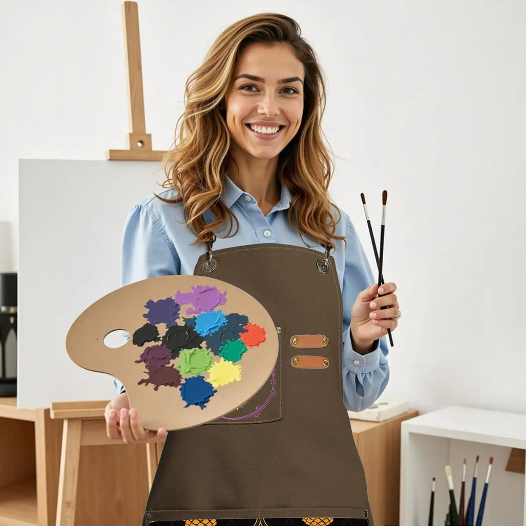 Upside Down Pineapple Unisex Canvas Cross Back Apron with Pockets