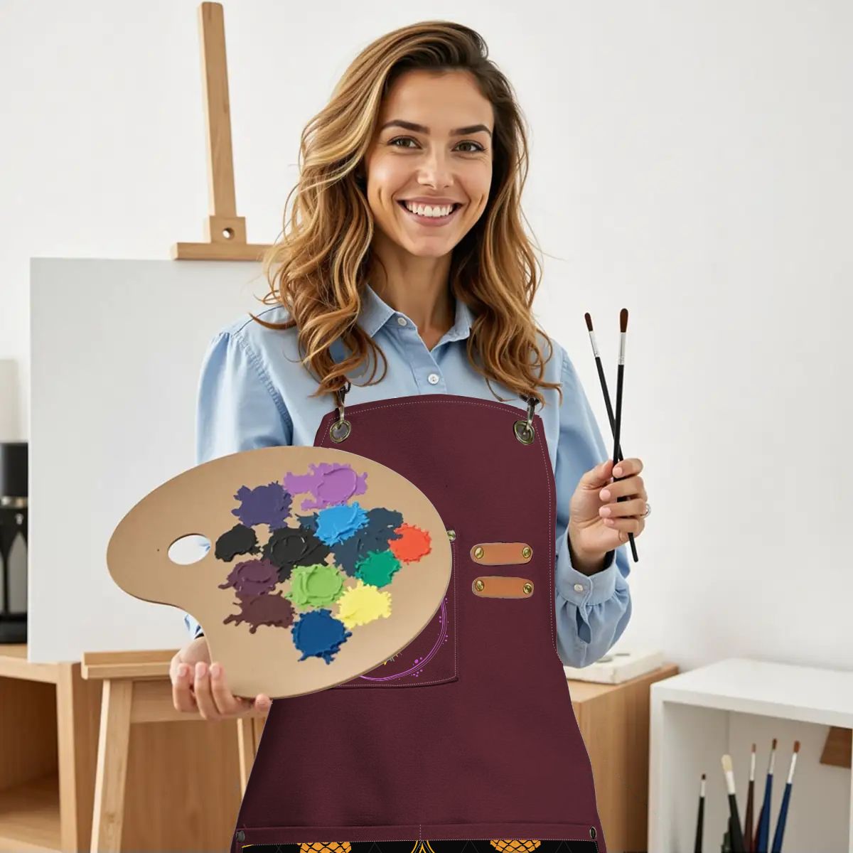 Upside Down Pineapple Unisex Canvas Cross Back Apron with Pockets