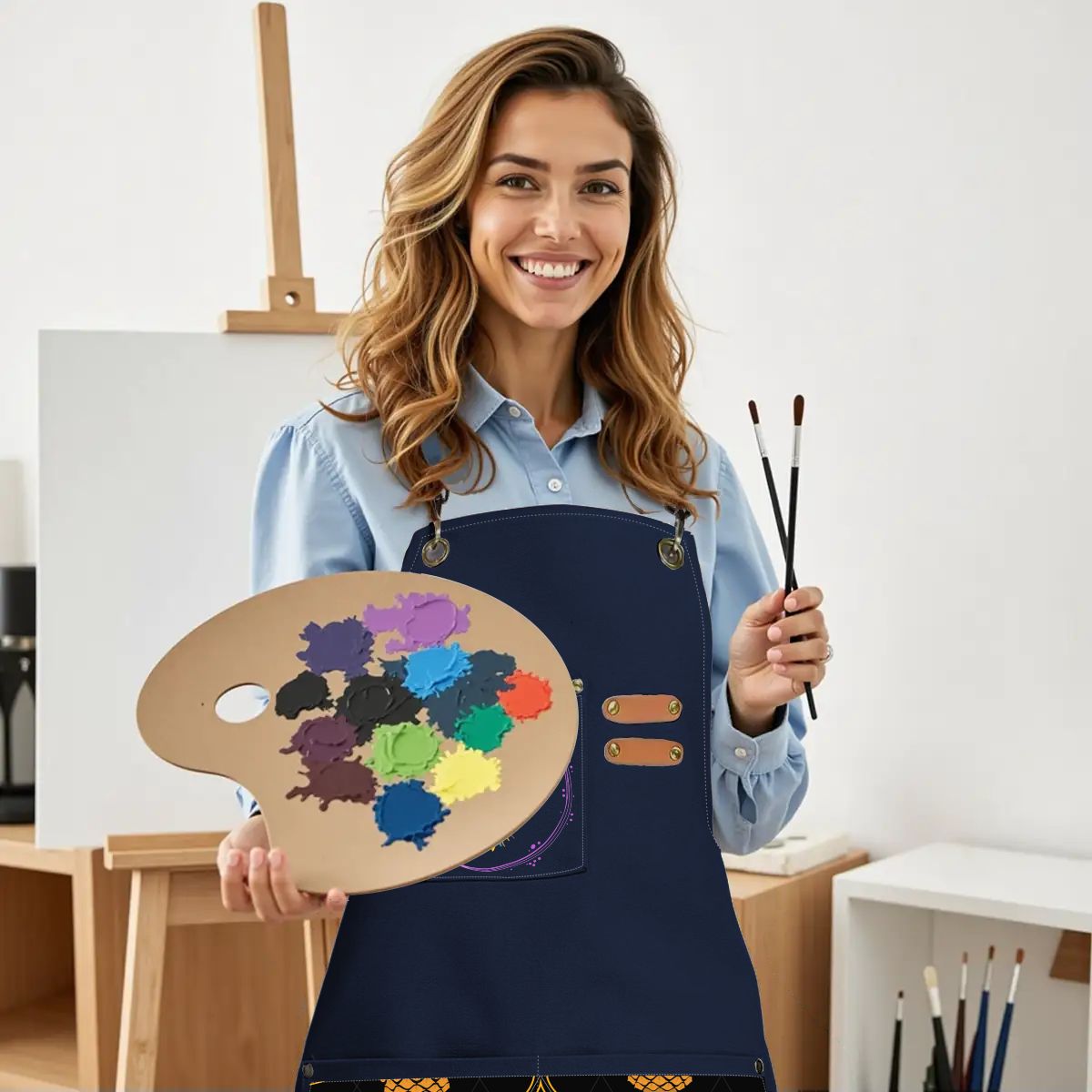 Upside Down Pineapple Unisex Canvas Cross Back Apron with Pockets