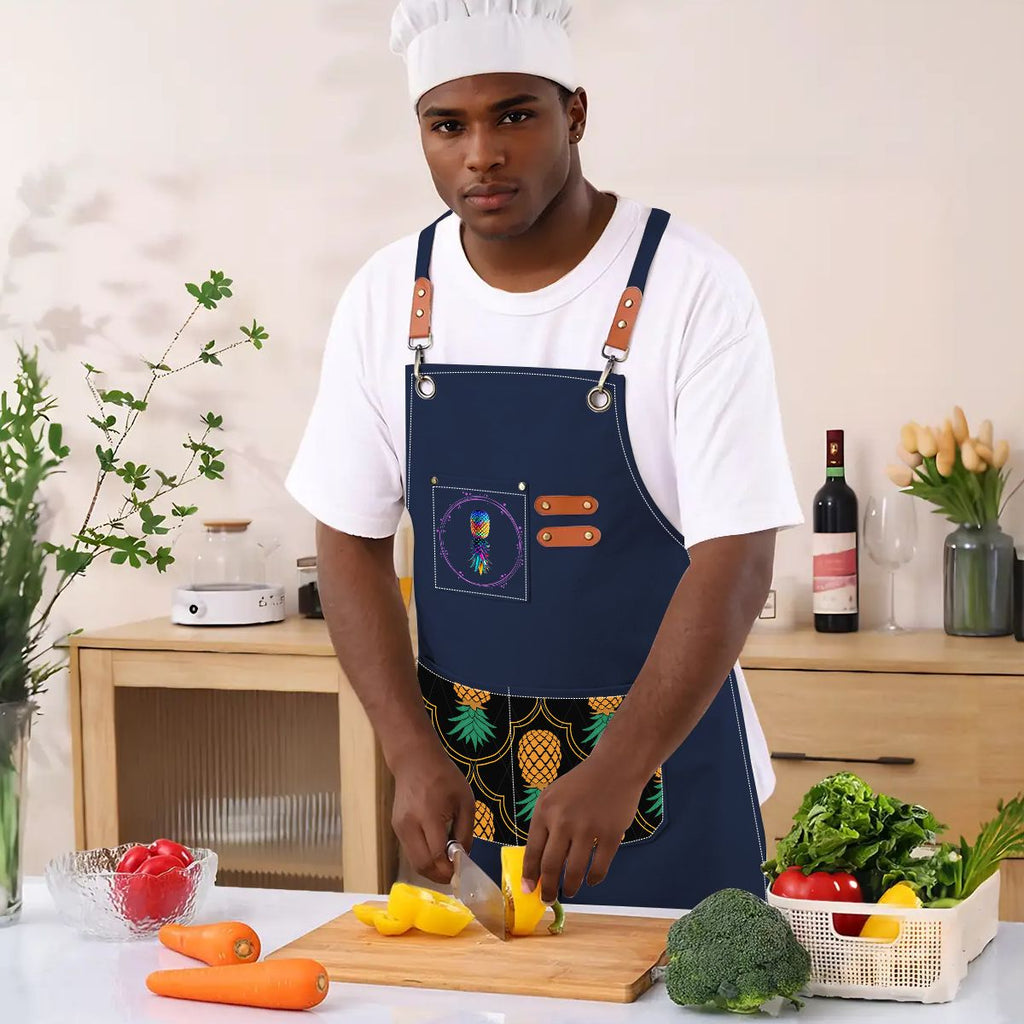 Upside Down Pineapple Unisex Canvas Cross Back Apron with Pockets