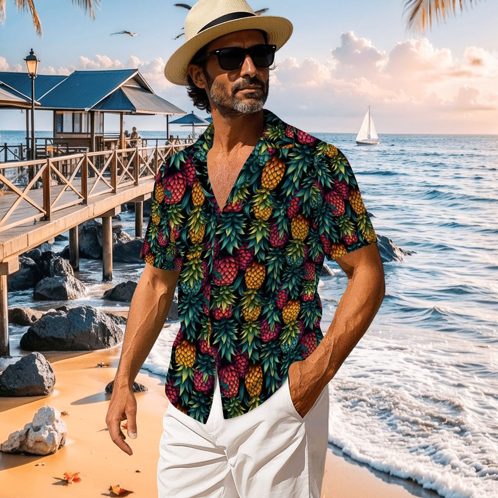 Colorful Pineapple Men's Short-Sleeve Button-Down Shirt