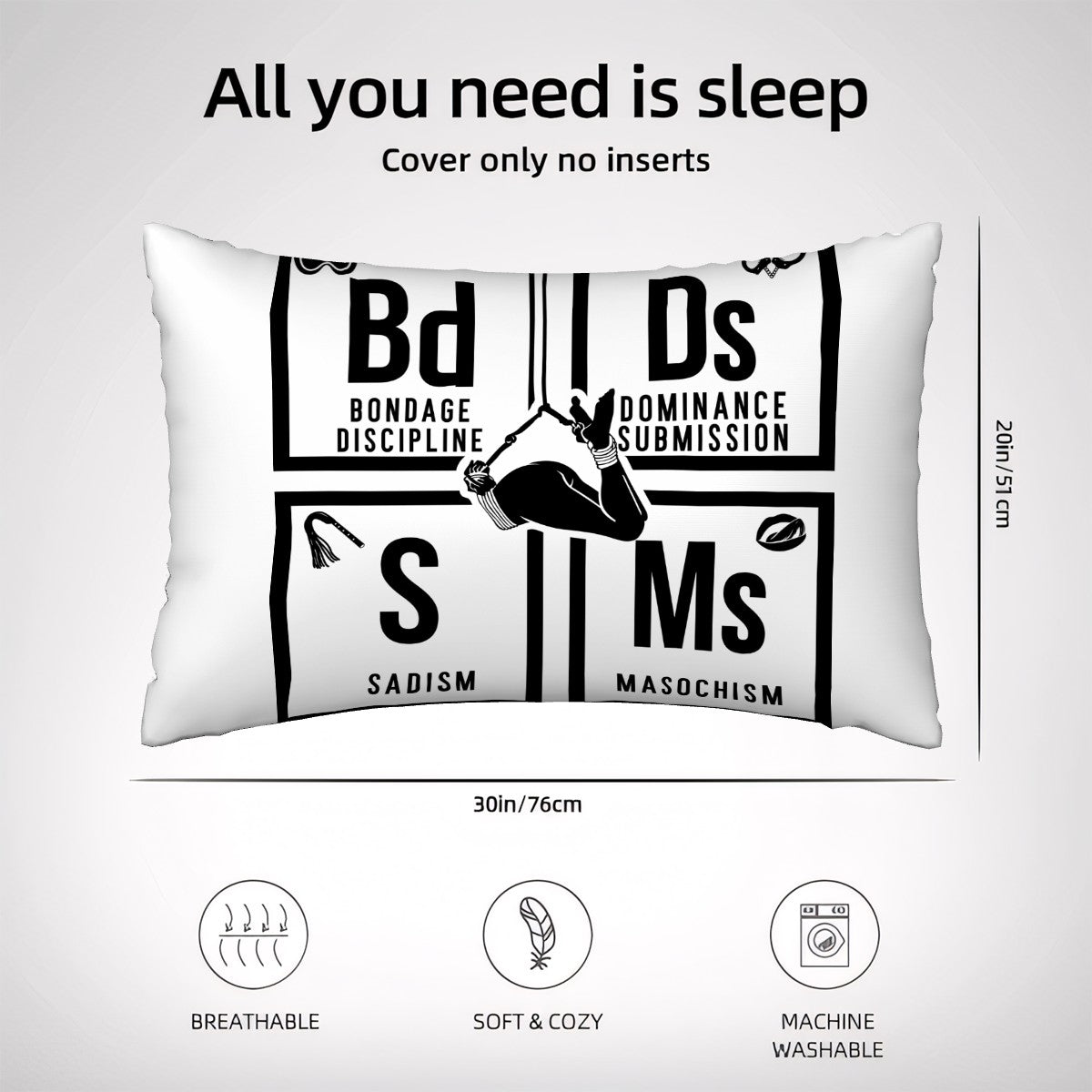 BDSM Satin Pillowcase with Hidden Zipper