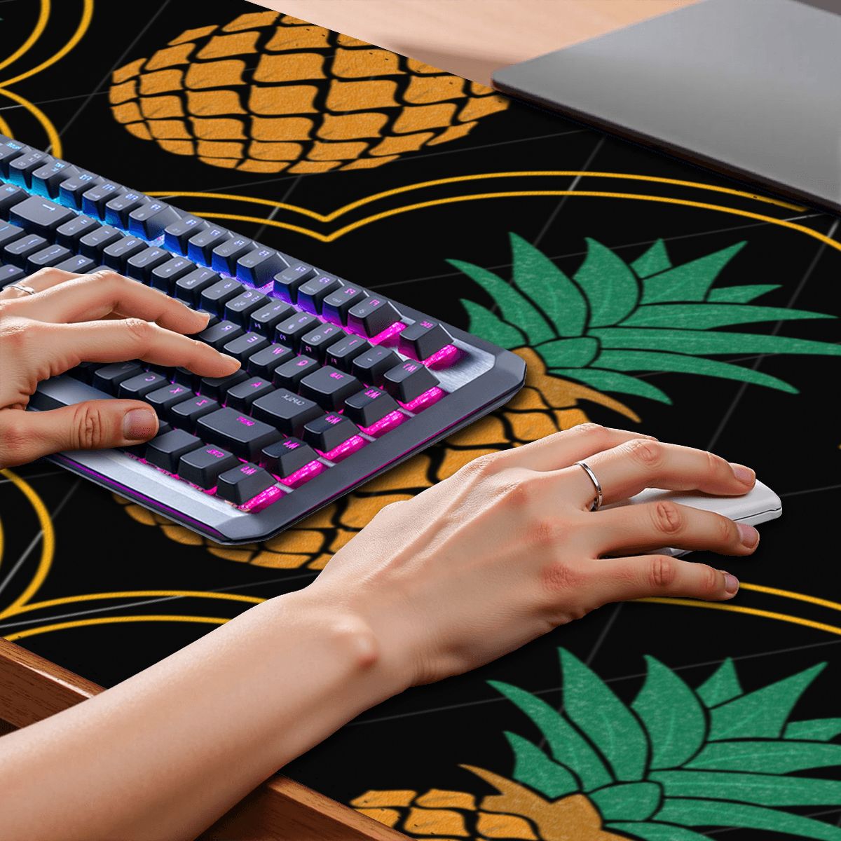 Fancy Upside-Down Pineapple PVC Leather Mouse Pad
