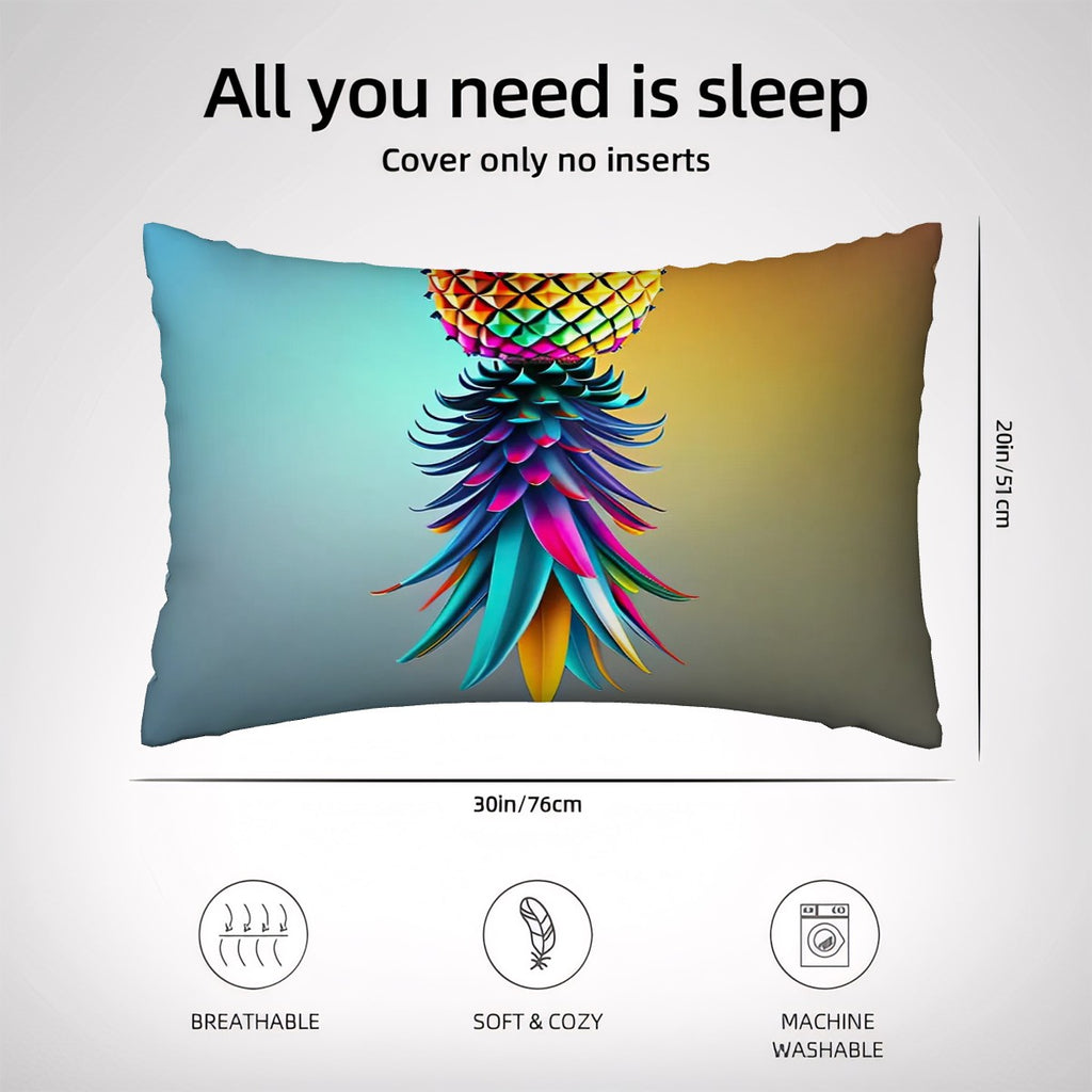 Colorful Upside Down Pineapple Satin Pillowcase with Hidden Zipper