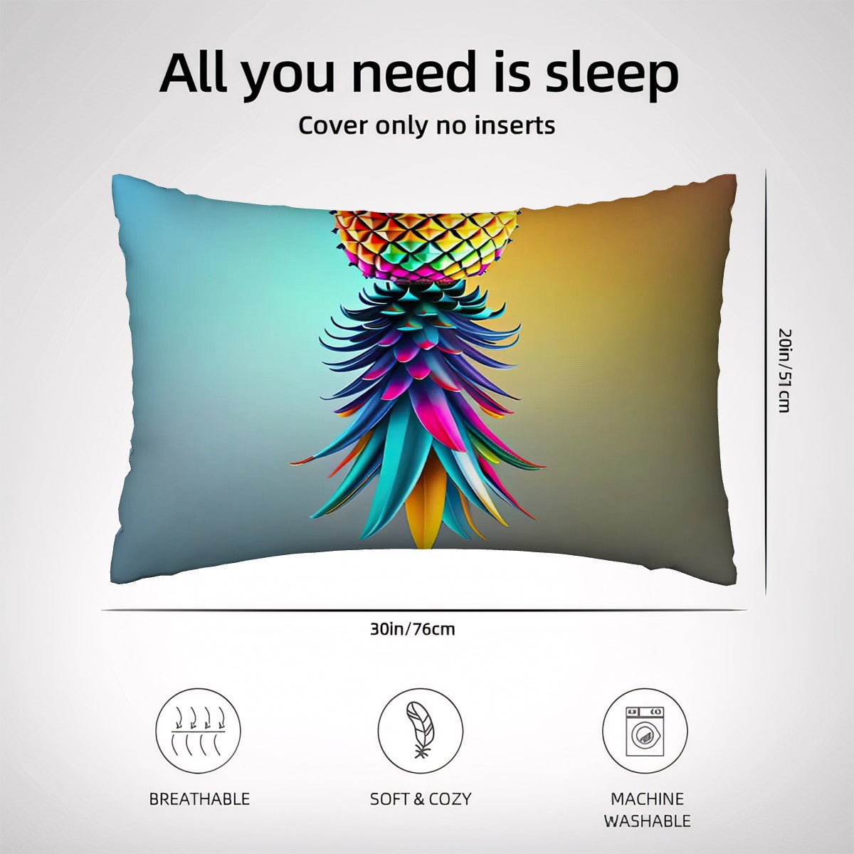 Colorful Upside Down Pineapple Satin Pillowcase with Hidden Zipper