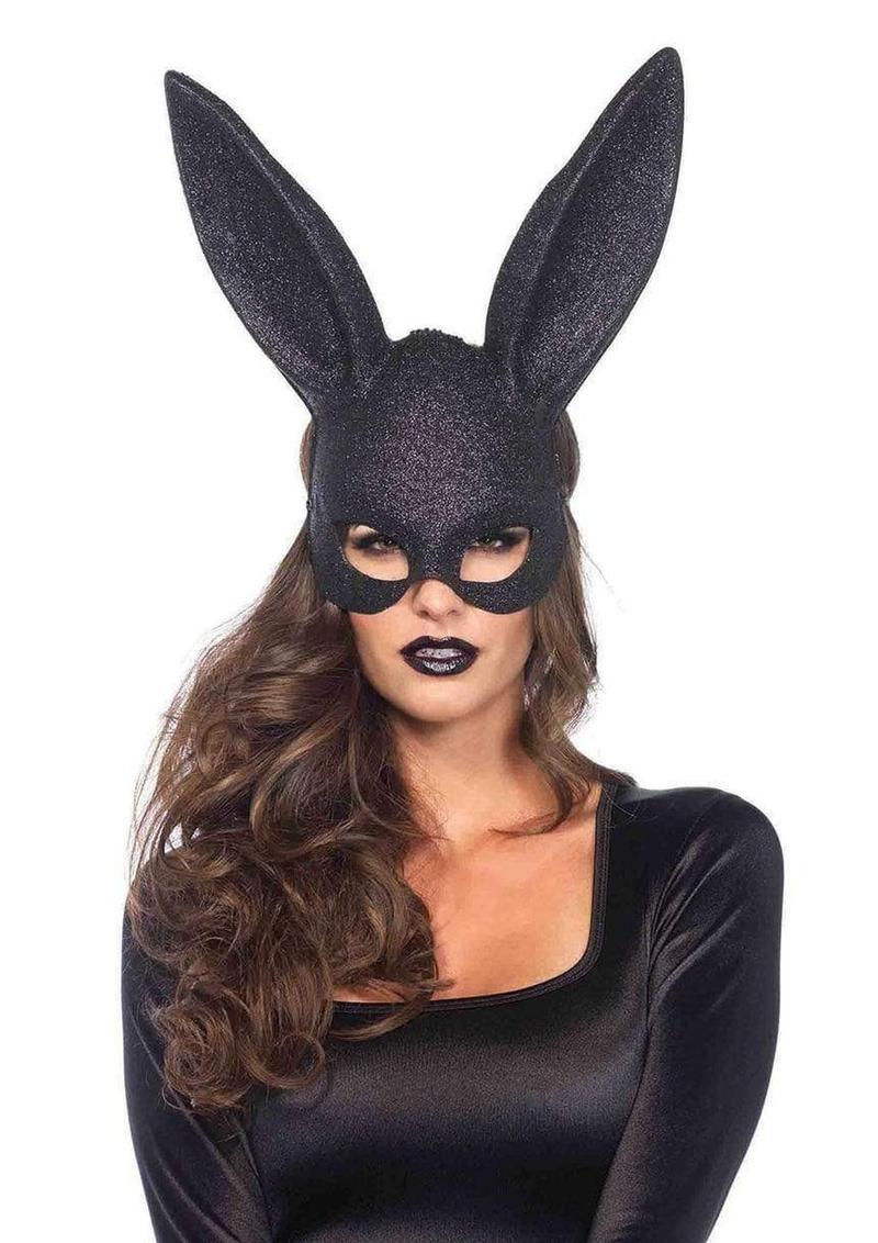 Glitter Masquerade Bunny Mask in Black